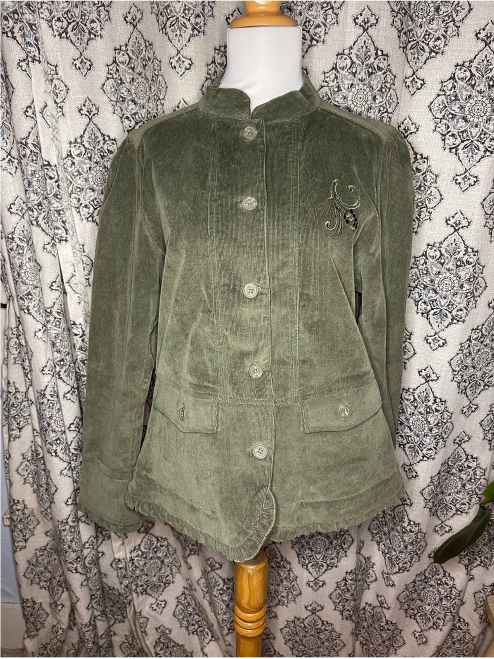 Artisan Olive Green Utility Jacket with Embroidered Detail